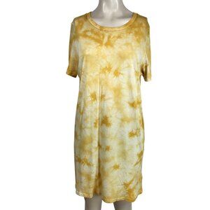 TNA - WOMEN'S SMALL -YELLOW SHORT SLEEVE ROUND NECK COTTON BLEND T-SHIRT DRESS